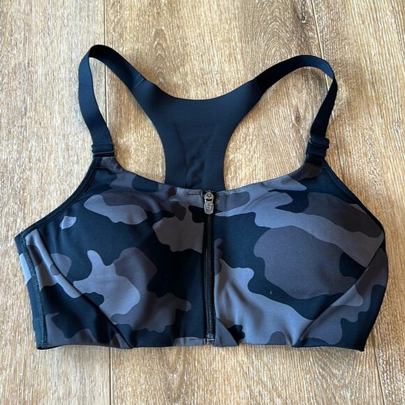 All In Motion Black Camo Zip Front High Impact Sports Bra | 34B - Picture 1 of 7